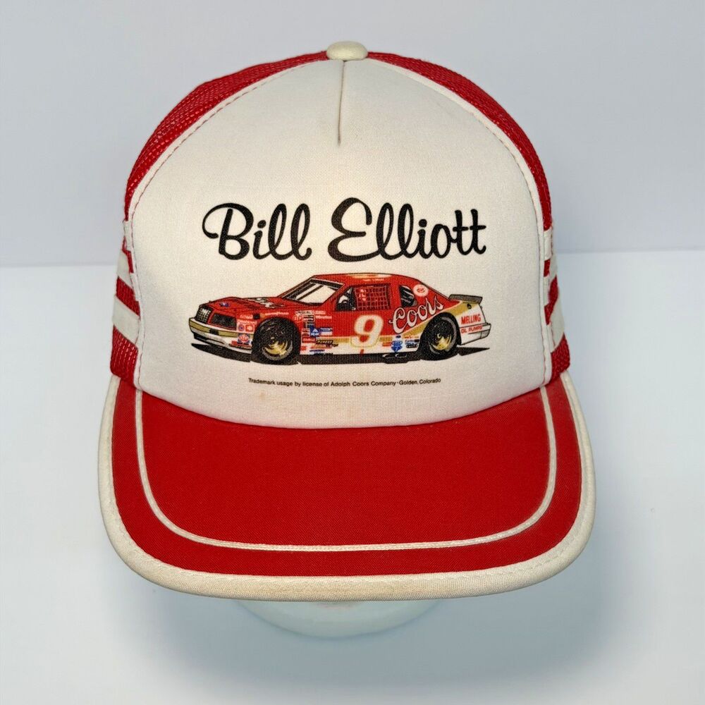 RARE 3 Stripe Vintage Bill Elliott Coors Nascar Racing Mesh Snapback Trucker Hat